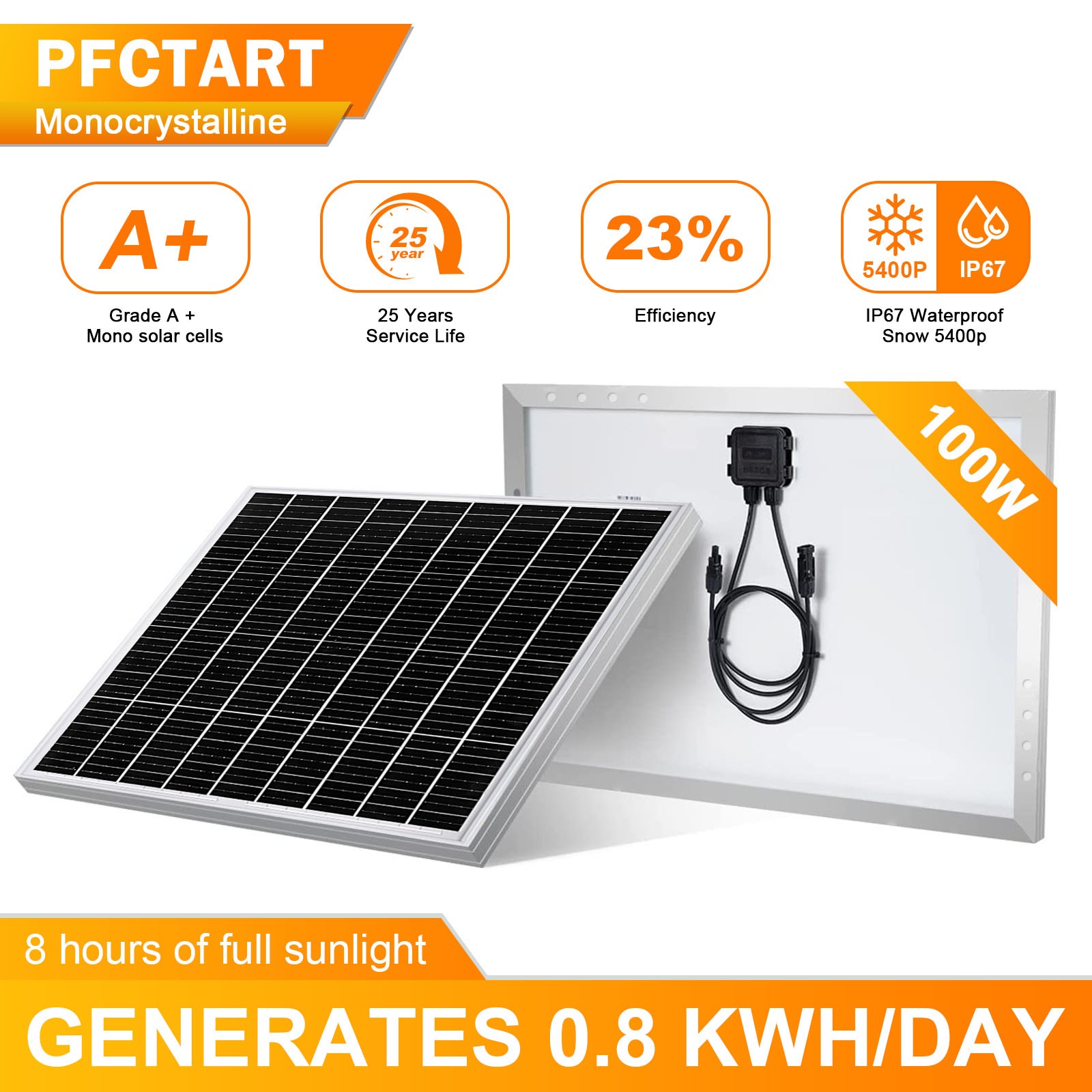 100W Solar Panel 12V PV Watt Monocrystalline Power Charger for RV Home Rooftop